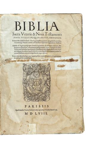 BIBLE IN LATIN.  Biblia Sacra.  1558.  Bound with later edition of the 1587 world map by Rumold Mercator.